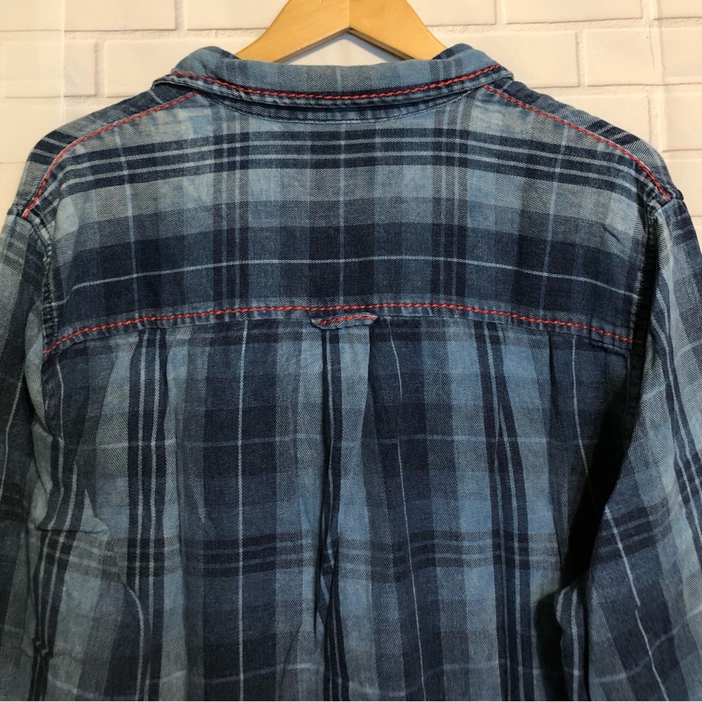 True Religion Men's Blue Slim Flannel Western Button Front Long Sleeve Shirt 2XL - Picture 7 of 12